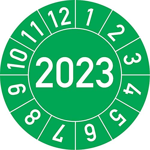 Jahresprüfplakette 2023 in verschiedenen Farben und Größen, 100 Stück, Prüfetikett Prüfplakette Jahresplakette (20 mm Ø, Grün) von Rosenbaum Offsetdruck