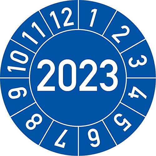 Jahresprüfplakette 2023 in verschiedenen Farben und Größen, 100 Stück, Prüfetikett Prüfplakette Jahresplakette (30 mm Ø, Blau) von Rosenbaum Offsetdruck