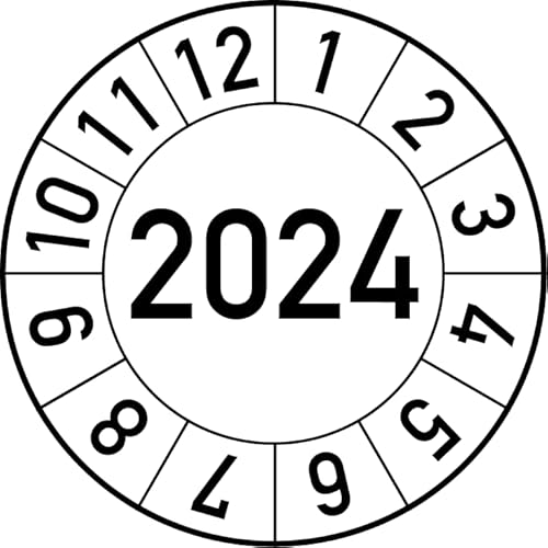 Jahresprüfplakette 2024 in verschiedenen Farben und Größen, 100 Stück, Prüfetikett Prüfplakette Jahresplakette (20 mm Ø, Weiß) von Rosenbaum Offsetdruck