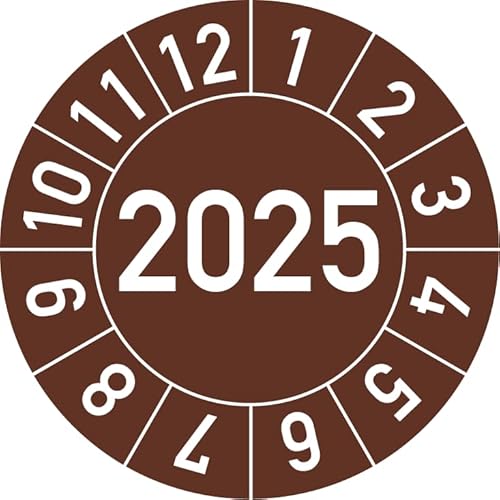 Jahresprüfplakette 2025 in verschiedenen Farben und Größen, 100 Stück, Prüfetikett Prüfplakette Jahresplakette (20 mm Ø, Braun) von Rosenbaum Offsetdruck