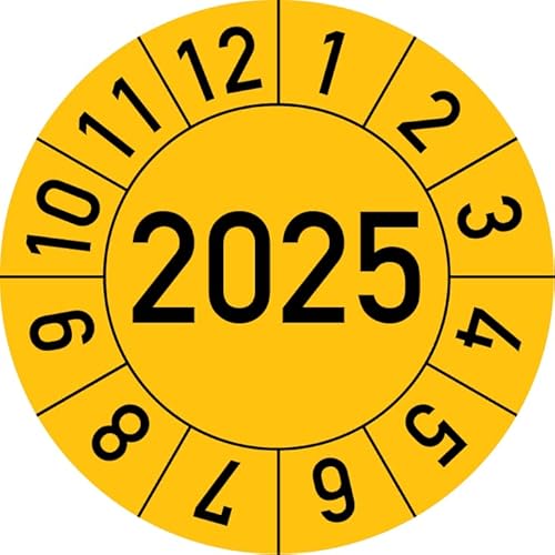 Jahresprüfplakette 2025 in verschiedenen Farben und Größen, 100 Stück, Prüfetikett Prüfplakette Jahresplakette (20 mm Ø, Gelb) von Rosenbaum Offsetdruck
