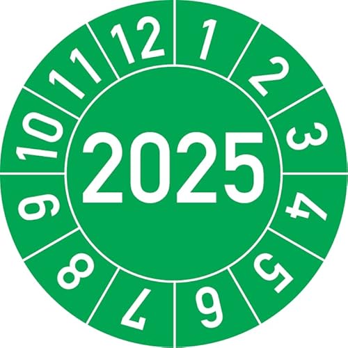 Jahresprüfplakette 2025 in verschiedenen Farben und Größen, 100 Stück, Prüfetikett Prüfplakette Jahresplakette (20 mm Ø, Grün) von Rosenbaum Offsetdruck