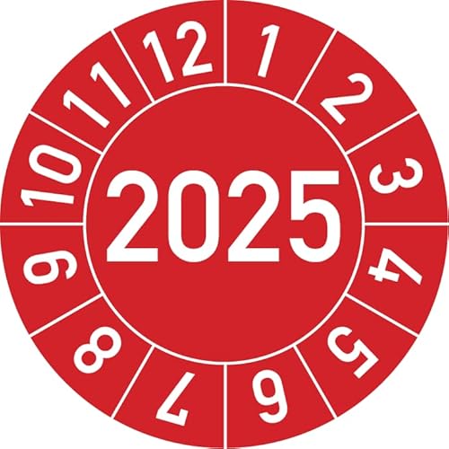 Jahresprüfplakette 2025 in verschiedenen Farben und Größen, 100 Stück, Prüfetikett Prüfplakette Jahresplakette (30 mm Ø, Rot) von Rosenbaum Offsetdruck