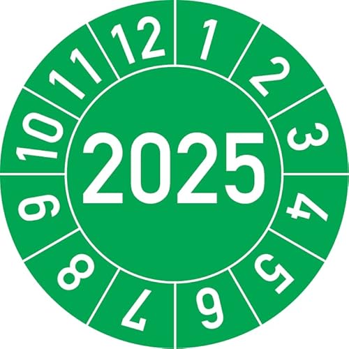 Jahresprüfplakette 2025 in verschiedenen Farben und Größen, 100 Stück, Prüfetikett Prüfplakette Jahresplakette (35 mm Ø, Grün) von Rosenbaum Offsetdruck