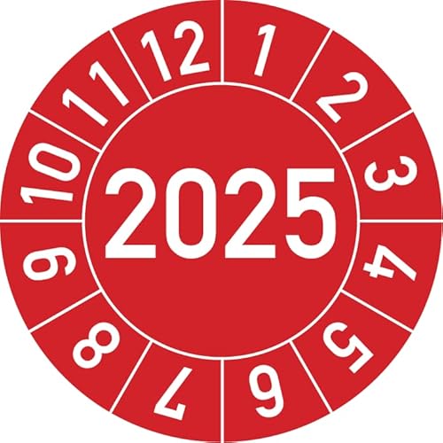 Jahresprüfplakette 2025 in verschiedenen Farben und Größen, 250 Stück, Prüfetikett Prüfplakette Jahresplakette (30 mm Ø, Rot) von Rosenbaum Offsetdruck