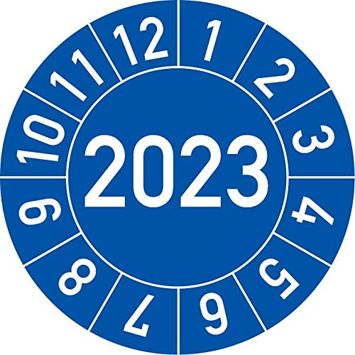 Jahresprüfplakette 2023 in verschiedenen Farben und Größen, 100 Stück, Prüfetikett Prüfplakette Jahresplakette (25 mm Ø, Blau) von Rosenbaum Offsetdruck