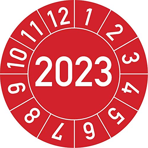 Jahresprüfplakette 2023 in verschiedenen Farben und Größen, 100 Stück, Prüfetikett Prüfplakette Jahresplakette (30 mm Ø, Rot) von Rosenbaum Offsetdruck