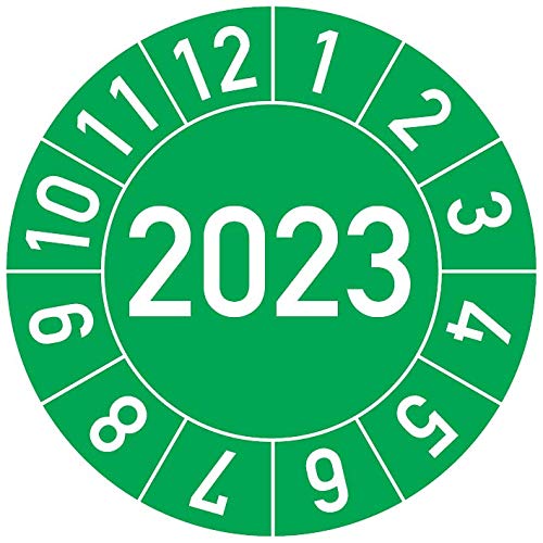 Jahresprüfplakette 2023 in verschiedenen Farben und Größen, 250 Stück, Prüfetikett Prüfplakette Jahresplakette (35 mm Ø, Grün) von Rosenbaum Offsetdruck