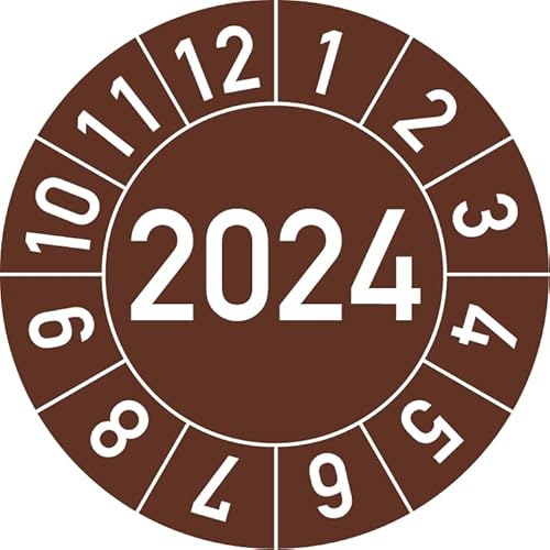 Jahresprüfplakette 2024 in verschiedenen Farben und Größen, 100 Stück, Prüfetikett Prüfplakette Jahresplakette (20 mm Ø, Braun) von Rosenbaum Offsetdruck