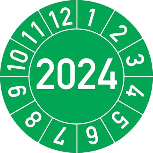 Jahresprüfplakette 2024 in verschiedenen Farben und Größen, 100 Stück, Prüfetikett Prüfplakette Jahresplakette (20 mm Ø, Grün) von Rosenbaum Offsetdruck