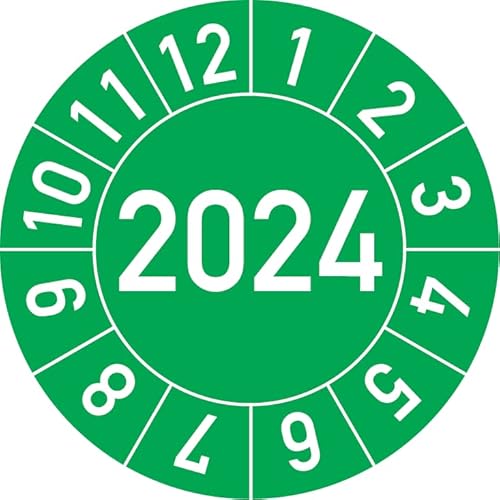 Jahresprüfplakette 2024 in verschiedenen Farben und Größen, 100 Stück, Prüfetikett Prüfplakette Jahresplakette (20 mm Ø, Grün) von Rosenbaum Offsetdruck