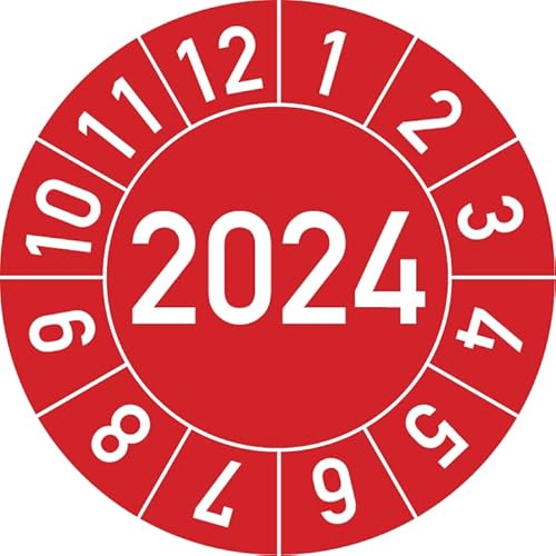 Jahresprüfplakette 2024 in verschiedenen Farben und Größen, 100 Stück, Prüfetikett Prüfplakette Jahresplakette (20 mm Ø, Rot) von Rosenbaum Offsetdruck
