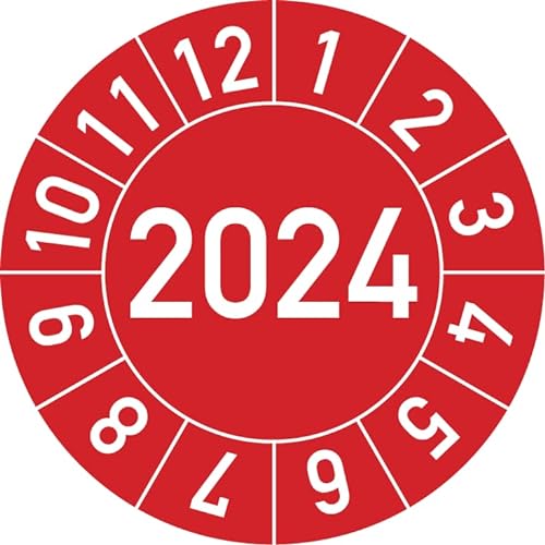 Jahresprüfplakette 2024 in verschiedenen Farben und Größen, 100 Stück, Prüfetikett Prüfplakette Jahresplakette (35 mm Ø, Rot) von Rosenbaum Offsetdruck