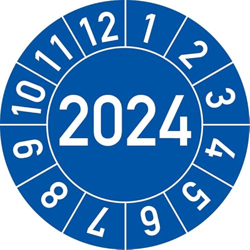 Jahresprüfplakette 2024 in verschiedenen Farben und Größen, 250 Stück, Prüfetikett Prüfplakette Jahresplakette (20 mm Ø, Blau) von Rosenbaum Offsetdruck