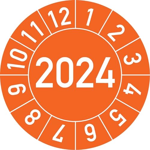 Jahresprüfplakette 2024 in verschiedenen Farben und Größen, 250 Stück, Prüfetikett Prüfplakette Jahresplakette (25 mm Ø, Orange) von Rosenbaum Offsetdruck