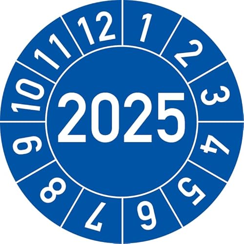 Jahresprüfplakette 2025 in verschiedenen Farben und Größen, 250 Stück, Prüfetikett Prüfplakette Jahresplakette (25 mm Ø, Blau) von Rosenbaum Offsetdruck