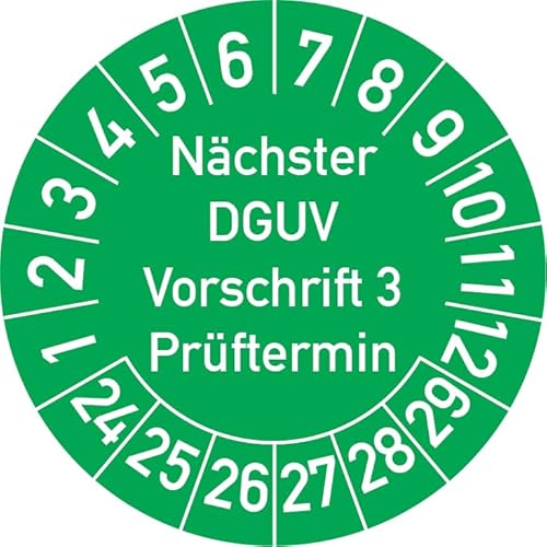 Nächster DGUV Vorschrift 3 Prüftermin Prüfplakette, 100 Stück, in verschiedenen Farben und Größen, Prüfetikett Prüfsiegel Plakette Nächste Prüfung DGUV V3 (25 mm Ø, Grün) von Rosenbaum Offsetdruck