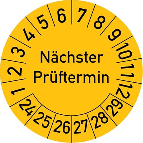 Nächster Prüftermin Prüfplakette, 100 Stück, in verschiedenen Farben und Größen, Prüfetikett Prüfsiegel Plakette (20 mm Ø, Gelb) von Rosenbaum Offsetdruck