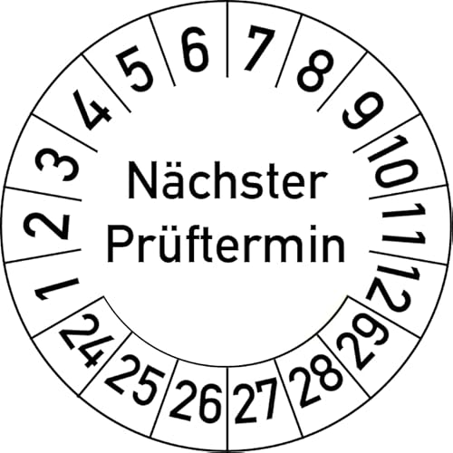 Nächster Prüftermin Prüfplakette, 100 Stück, in verschiedenen Farben und Größen, Prüfetikett Prüfsiegel Plakette (20 mm Ø, Weiß) von Rosenbaum Offsetdruck