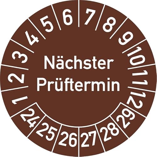 Nächster Prüftermin Prüfplakette, 100 Stück, in verschiedenen Farben und Größen, Prüfetikett Prüfsiegel Plakette (25 mm Ø, Braun) von Rosenbaum Offsetdruck