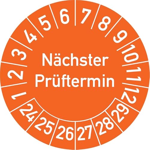 Nächster Prüftermin Prüfplakette, 250 Stück, in verschiedenen Farben und Größen, Prüfetikett Prüfsiegel Plakette (20 mm Ø, Orange) von Rosenbaum Offsetdruck