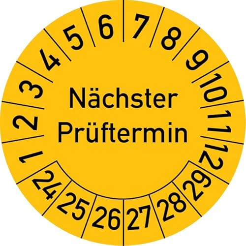 Nächster Prüftermin Prüfplakette, 250 Stück, in verschiedenen Farben und Größen, Prüfetikett Prüfsiegel Plakette (25 mm Ø, Gelb) von Rosenbaum Offsetdruck