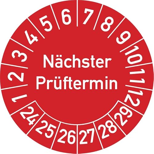 Nächster Prüftermin Prüfplakette, 500 Stück, in verschiedenen Farben und Größen, Prüfetikett Prüfsiegel Plakette (30 mm Ø, Rot) von Rosenbaum Offsetdruck