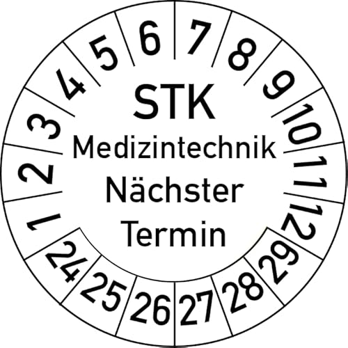 STK Medizintechnik Nächster Termin Prüfplakette, 100 Stück, in verschiedenen Farben und Größen, Prüfetikett Prüfsiegel Plakette STK Prüfung (20 mm Ø, Weiß) von Rosenbaum Offsetdruck