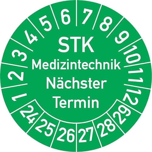 STK Medizintechnik Nächster Termin Prüfplakette, 100 Stück, in verschiedenen Farben und Größen, Prüfetikett Prüfsiegel Plakette STK Prüfung (30 mm Ø, Grün) von Rosenbaum Offsetdruck