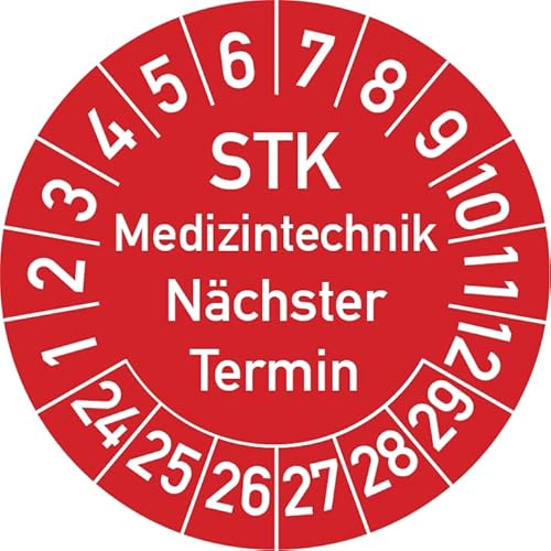 STK Medizintechnik Nächster Termin Prüfplakette, 100 Stück, in verschiedenen Farben und Größen, Prüfetikett Prüfsiegel Plakette STK Prüfung (35 mm Ø, Rot) von Rosenbaum Offsetdruck