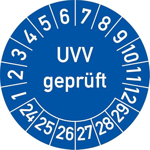 UVV Geprüft Prüfplakette, 100 Stück, in verschiedenen Farben und Größen, Prüfetikett Prüfsiegel Plakette (20 mm Ø, Blau) von Rosenbaum Offsetdruck