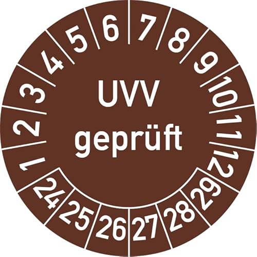 UVV Geprüft Prüfplakette, 100 Stück, in verschiedenen Farben und Größen, Prüfetikett Prüfsiegel Plakette (20 mm Ø, Braun) von Rosenbaum Offsetdruck