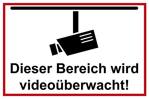 Videoüberwachung Alu-Schild | 30 x 20 cm | "Dieser Bereich wird videoüberwacht" | Alu-Hinweisschild 3mm | stabile Aluminium Verbundplatte von Rosenbaum Offsetdruck