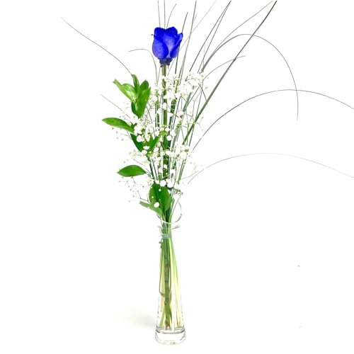 Blaue Rose mit Schleierkraut und Gräsern - Inklusive Vase und Grußkarte von Rosenbote