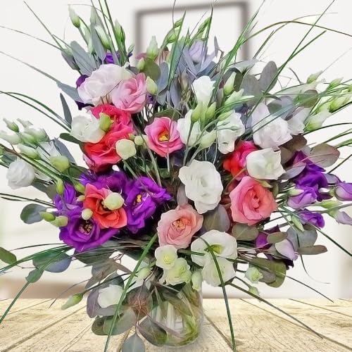 Bunter Blumenstrauß mit Lisianthus und Eukalyptus # Strauß inklusive Grußkarte # Blumen zum Geburtstag versenden von Rosenbote