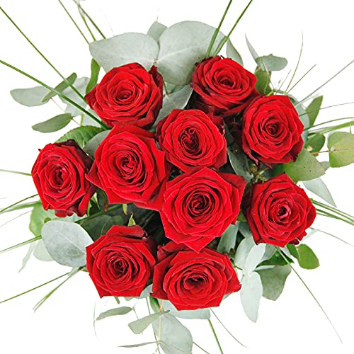 Ich liebe dich - Premium Blumenstrauß mit 10 großblütigen roten Rosen und Eukalyptus # Liebe # Valentinstag von Rosenbote