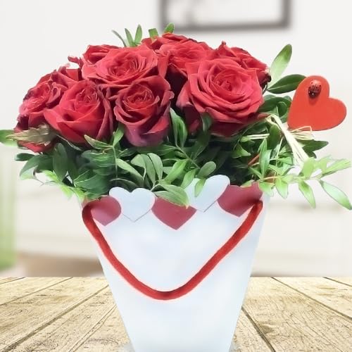 10 rote Rosen in Herztasche # Frische Blumen # Geschenk # Valentinstag von Rosenbote