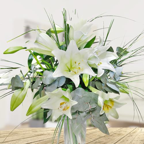 Lilienstrauß - Blumenstrauß mit Lilien und Eukalyptus - Inklusive Grußkarte # Weiße Lilien von Rosenbote