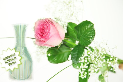 Rosa Rose mit Schleierkraut und Gräsern - Inklusive Vase und Grußkarte von Rosenbote
