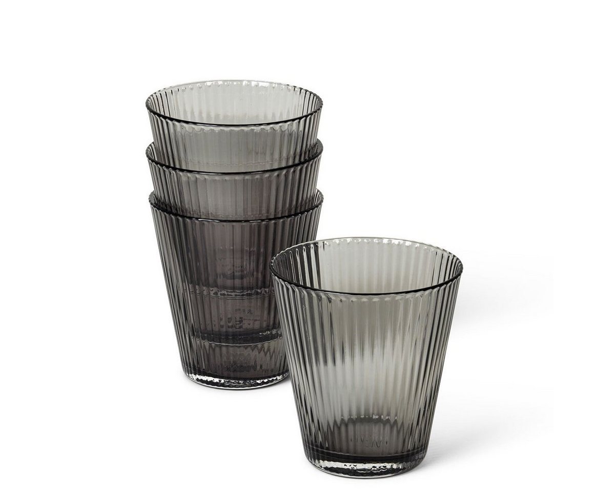 Rosendahl Glas Grand Cru in Smoke, Tumbler für je 260 ml, Wasserglas / Saftglas aus mundgeblasenem Glas mit Rillen-Struktur, 4er Set, Glas, Aus mundgeblasenem Glas von Rosendahl