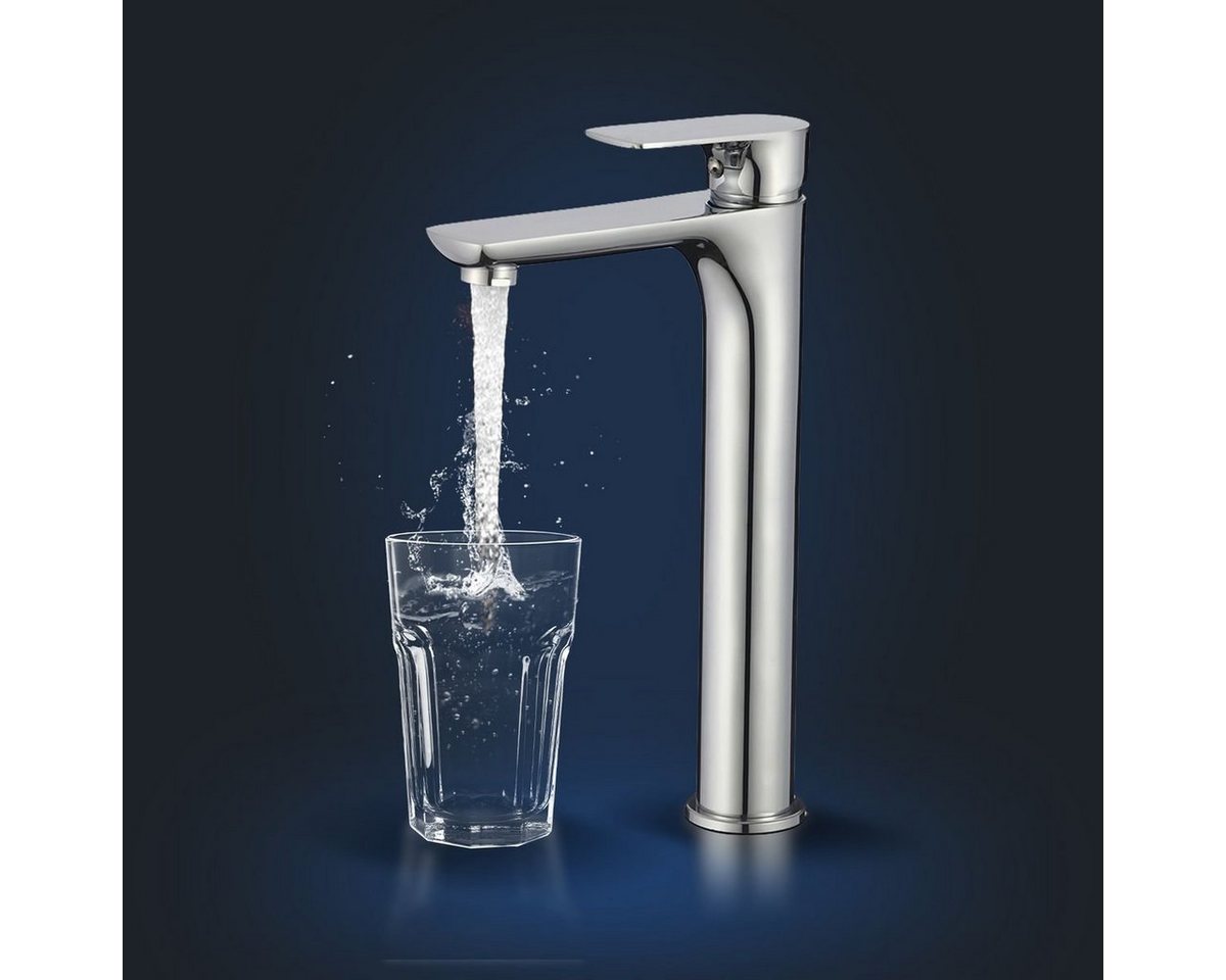 Rosenhahn & Söhne Badarmatur Poel L - Design Wasserhahn Badezimmer - Armatur Bad [Chrom] - langlebige Keramikkartusche, hoher Auslauf (optimal für Aufsatzbecken) von Rosenhahn & Söhne