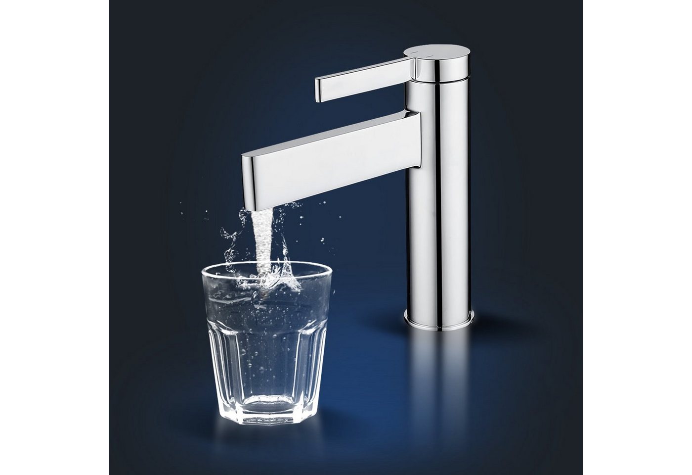 Rosenhahn & Söhne Badarmatur List M - Design Wasserhahn Badezimmer - Armatur Bad [Chrom] - Quick-Connect Anschluss, hoher Auslauf (optimal für Aufsatzbecken) von Rosenhahn & Söhne