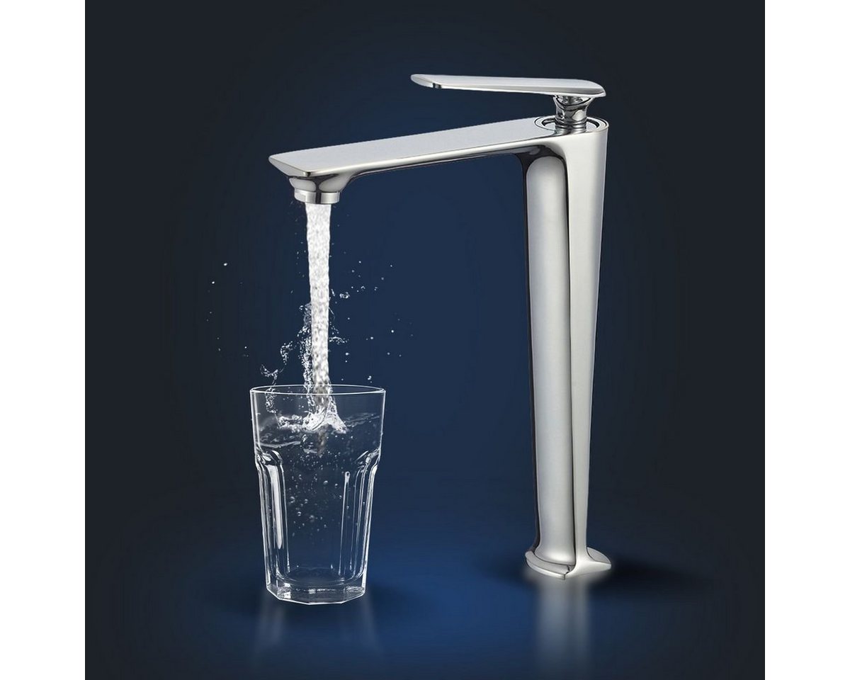 Rosenhahn & Söhne Badarmatur Vilm L - Design Wasserhahn Badezimmer - Armatur Bad [Chrom] - Quick-Connect Anschluss, hoher Auslauf (optimal für Aufsatzbecken) von Rosenhahn & Söhne