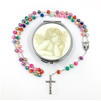 Kinderrosenkranz Bunt Geschenk Zur Erstkommunion Rosenkranz Mädchen Schmuckdose Etui Engel Taufgeschenk Taufe Dose Kommunion von RosenkranzDesigns