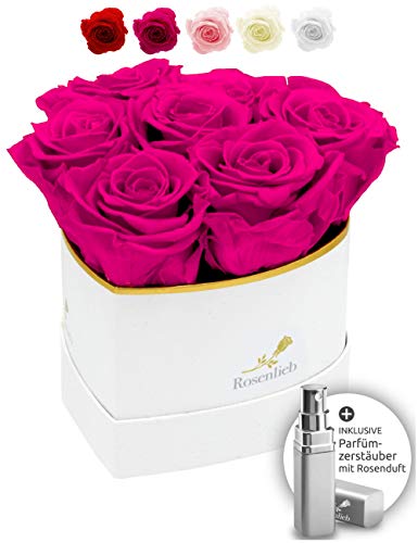 Rosenlieb Herz Rosenbox mit 6 Infinity Rosen (3 Jahre haltbar) | Echte Blumen | Flowerbox inklusive Grußkarte | Geschenk für Frauen Freundin Frau Muttertag Geburtstag Hochzeit Weihnachten (Pink) von Rosenlieb