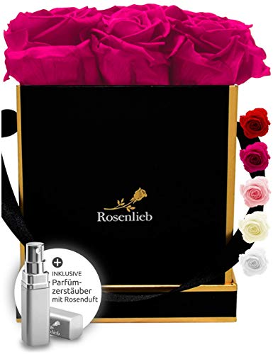Rosenlieb Rosenbox mit 9 Infinity Rosen (3 Jahre haltbar) | Echte konservierte Blumen | Flowerbox Inklusive Grußkarte (Square Brava Schwarz, Pink) von Rosenlieb