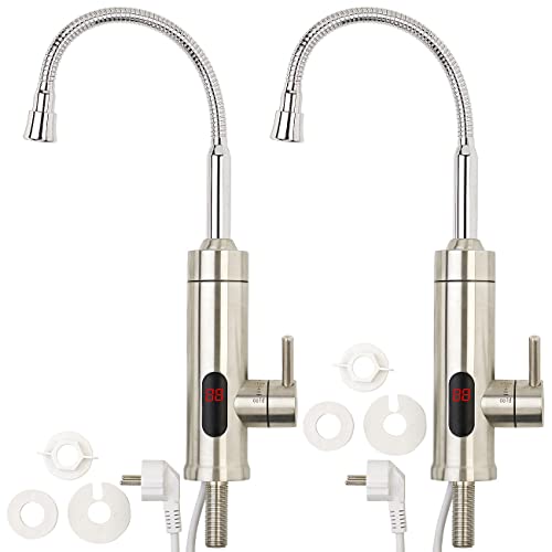 Rosenstein & Söhne Warmwasserbereiter: 2er-Set 2in1-Edelstahl-Armatur & Durchlauferhitzer, Display, für 1/2" (Durchlauferhitzer Wasserhahn, Spültischarmatur, Elektrischer) von Rosenstein & Söhne