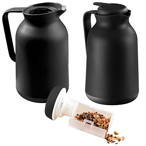 Rosenstein & Söhne Isolier Teekanne: 2er-Set 2in1-Vakuum-Isolierkannen für Kaffee und Tee, mit Teesieb, 1 l (Isolierkanne mit Siebeinsatz, Isolierkanne mit Teefilter, Trinkflasche mit Tragegriff) von Rosenstein & Söhne