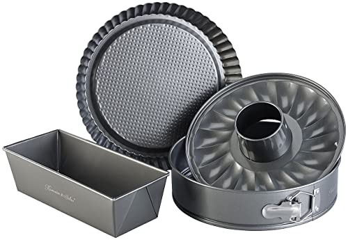 Rosenstein & Söhne Springform: 5-teiliges antihaftbeschichtetes Backformen-Set mit 3 Kuchenformen (Brotbackform, Kuchen-Backform Küche, Backpapier) von Rosenstein & Söhne