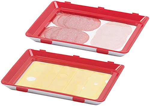 Rosenstein & Söhne Lunchbox: 2er-Set Frischhaltedosen für Wurst- und Käse-Aufschnitt, rot (Wurst und Käse Box, Wurstdose, Aufbewahrungsbox Glas) von Rosenstein & Söhne